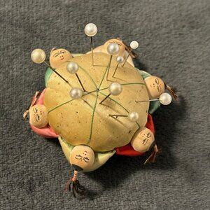Vintage Chinese Silk Pin Cushion, 6 Children
